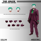 Mezco One:12 Collective The Joker Golden Age Edition figure with interchangeable heads and hands in classic purple suit